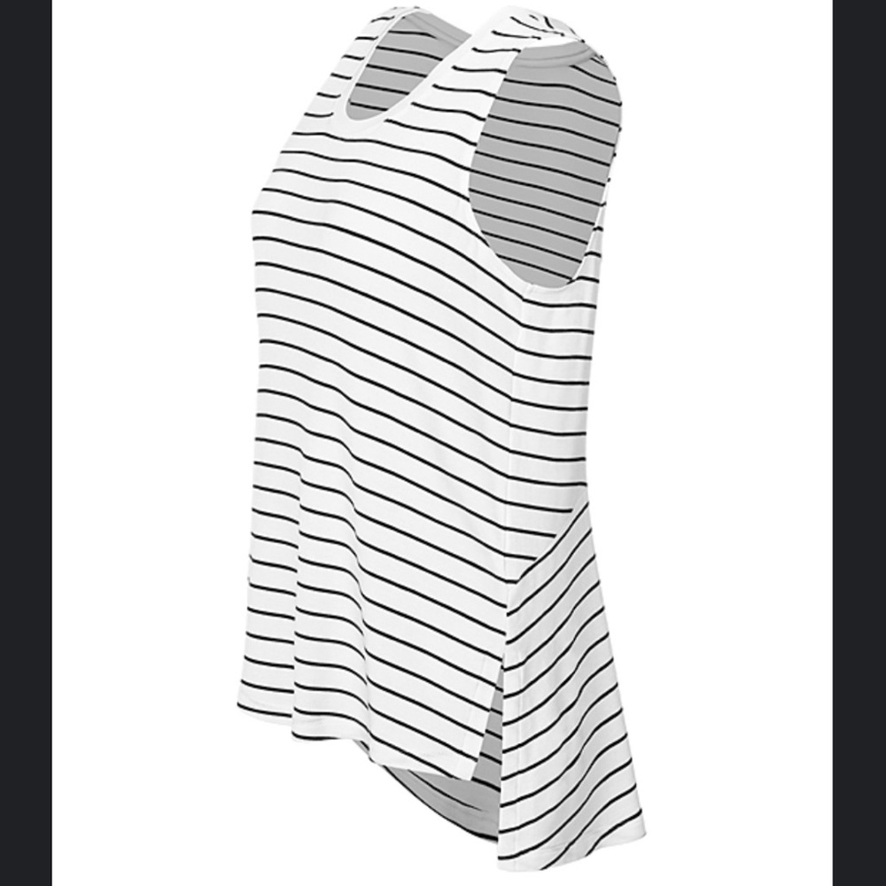CABI White & Black Piano Stripe Side-Slit BBQ Hi-Low Tank Top S